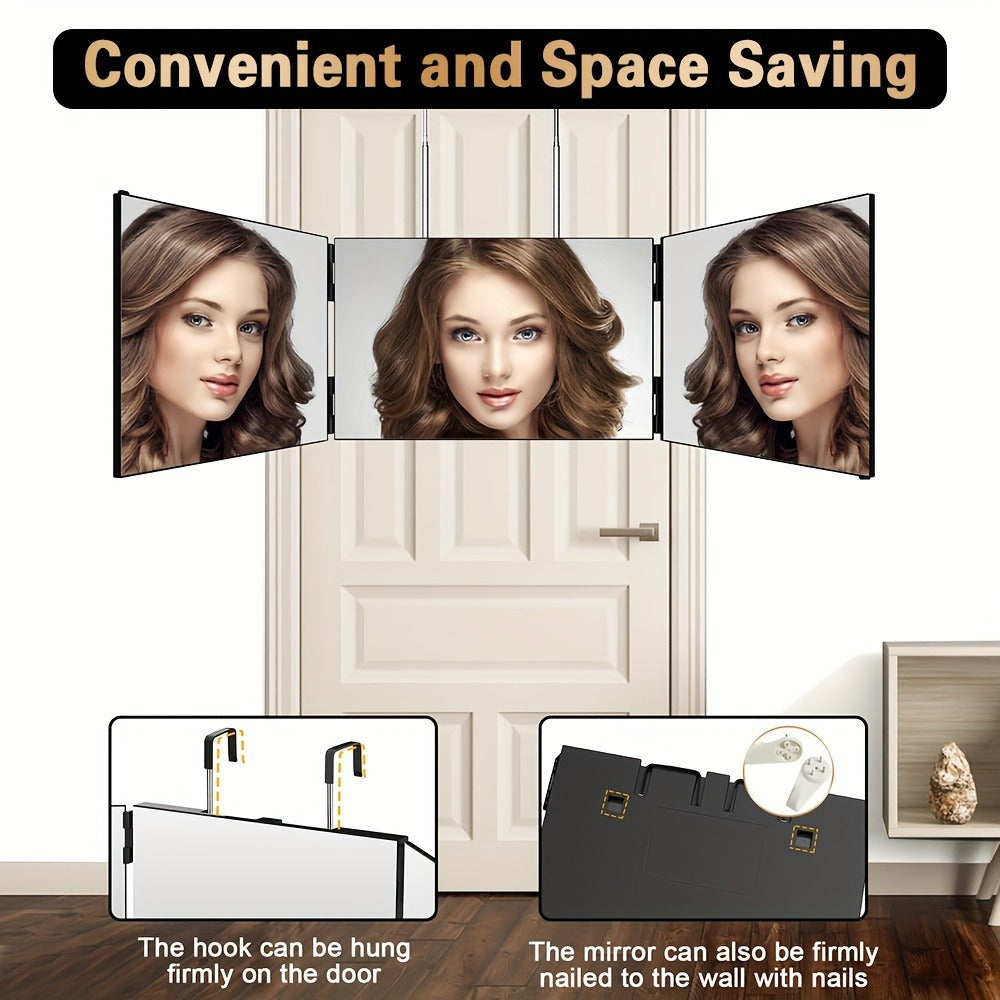 360-Degree Viewing Angle Hair Cutting Mirror, 3-Way Self Haircut Mirror with Clear Anti-Fog HD Glass, USB Rechargeable, Plastic Frame, Beauty And Personal Care Mirror, Wedding Gift, Triple Fold Mirror, Limited Time Discount, Wedding Easter Gifts