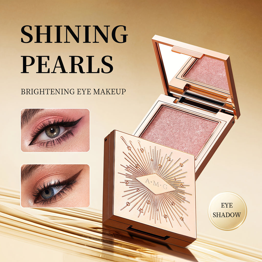 AMG Golden Star Glowing Eyeshadow Palette - 5 Shimmer Shades, Waterproof & Sweatproof, Creamy Formula with Built-in Mirror, High-End Luxury Packaging, Ideal Gift for All Light Beige Tones, Elegant Makeup | Radiant Finish | Shiny Shimmery Effect