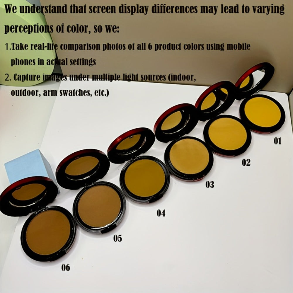 Contour & Foundation Powder Palette 6 Shades Matte Full Coverage Oil Control Waterproof Blush Bronzer Highlighter with Blending Puff Light to Dark Natural Finish