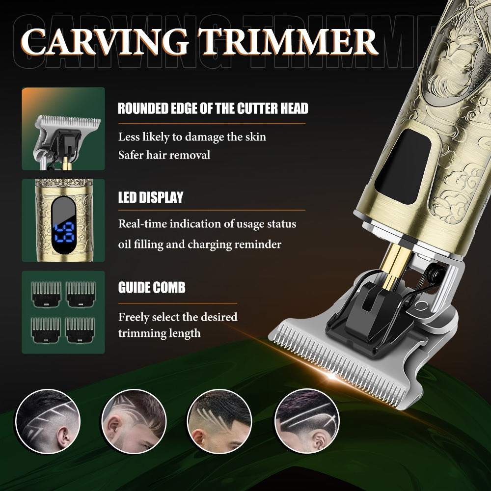 Electric Hair Clipper Set for Men LQT USB Charging 2000mAh with Engraving Scissors Metal Digital Display - 2 or 3 Piece Barber Kit for Home & Salon Bronze Gift