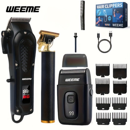 Hair Clipper Grooming Kit for Men USB Rechargeable Trimmer Shaver Set with LCD Display 8 Guide Combs Cleaning Brush Comb Gift Set Single 2pcs 3pcs Options