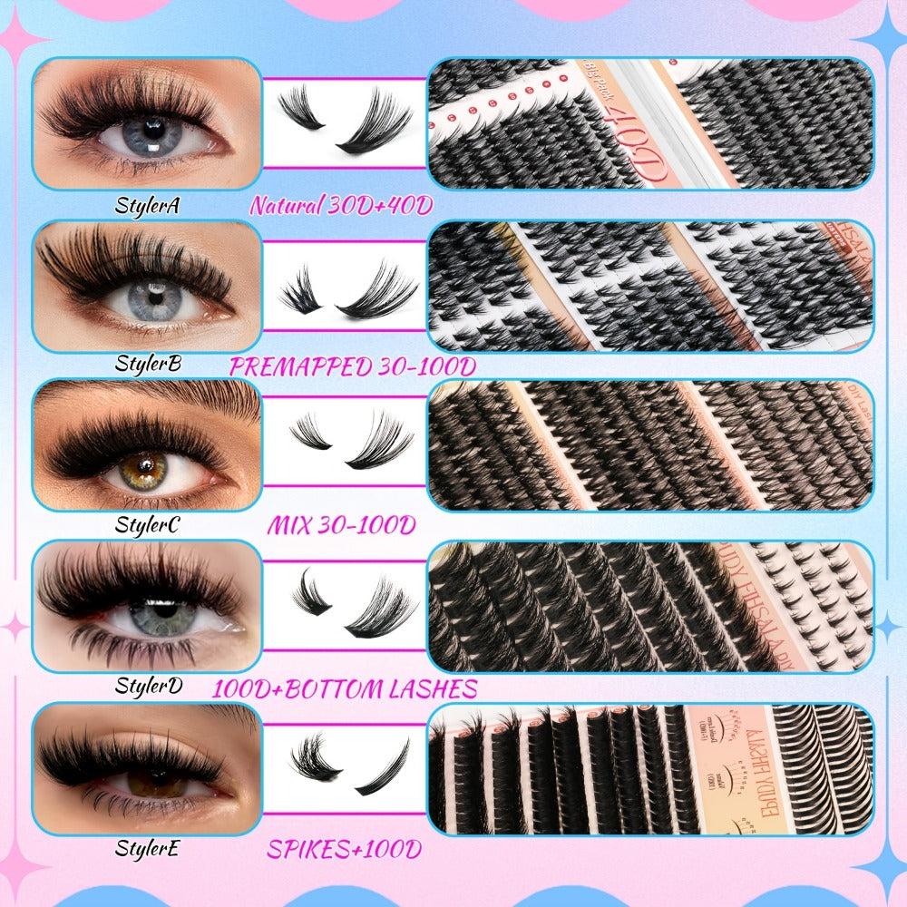 272pcs/5 Boxes Mixed Length Lash Clusters Kit Gift Set, 30D-100D Volume Cluster Lashes with Tweezers & Mascara Wands, Soft Fluffy Eyelash Clusters for Natural Or Glam Look, Perfect Gifts for Her & Mom