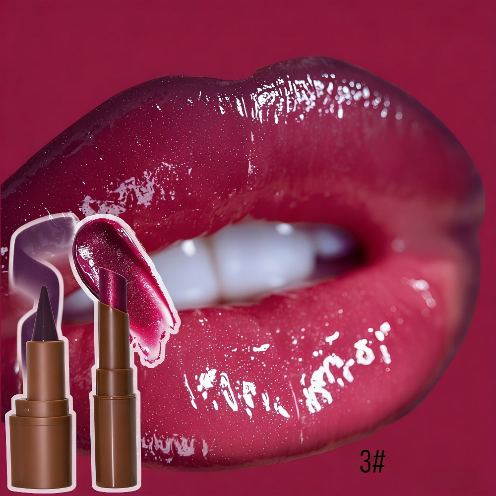 Dark Lip Liner Pen + Metallic Solid Lipstick Set | Creates A Three-dimensional Lip Shape, One Application Gives A Full And Shiny Effect, Long-lasting Color Retention Without Smudging, Ideal Gift For Any Occasion