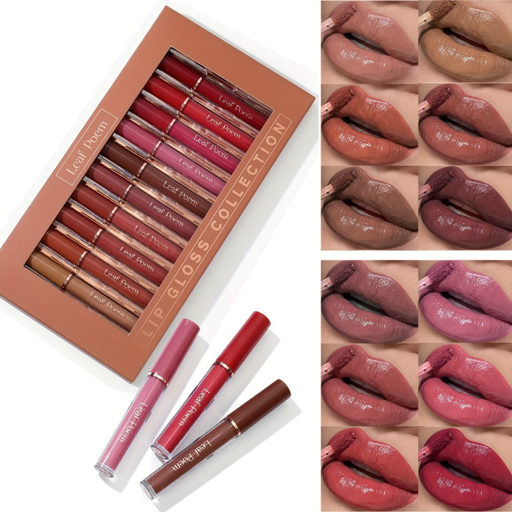 12pcs Lip Gloss Set, Non-stick And Non-fading, Long-lasting - High Color Display, Moisturizing, Waterproof, Hydrating Texture Lip Gloss Suitable for All-day Use, Easy to Apply - Suitable for All Skin Tones And Occasions, Perfect Holiday Gift