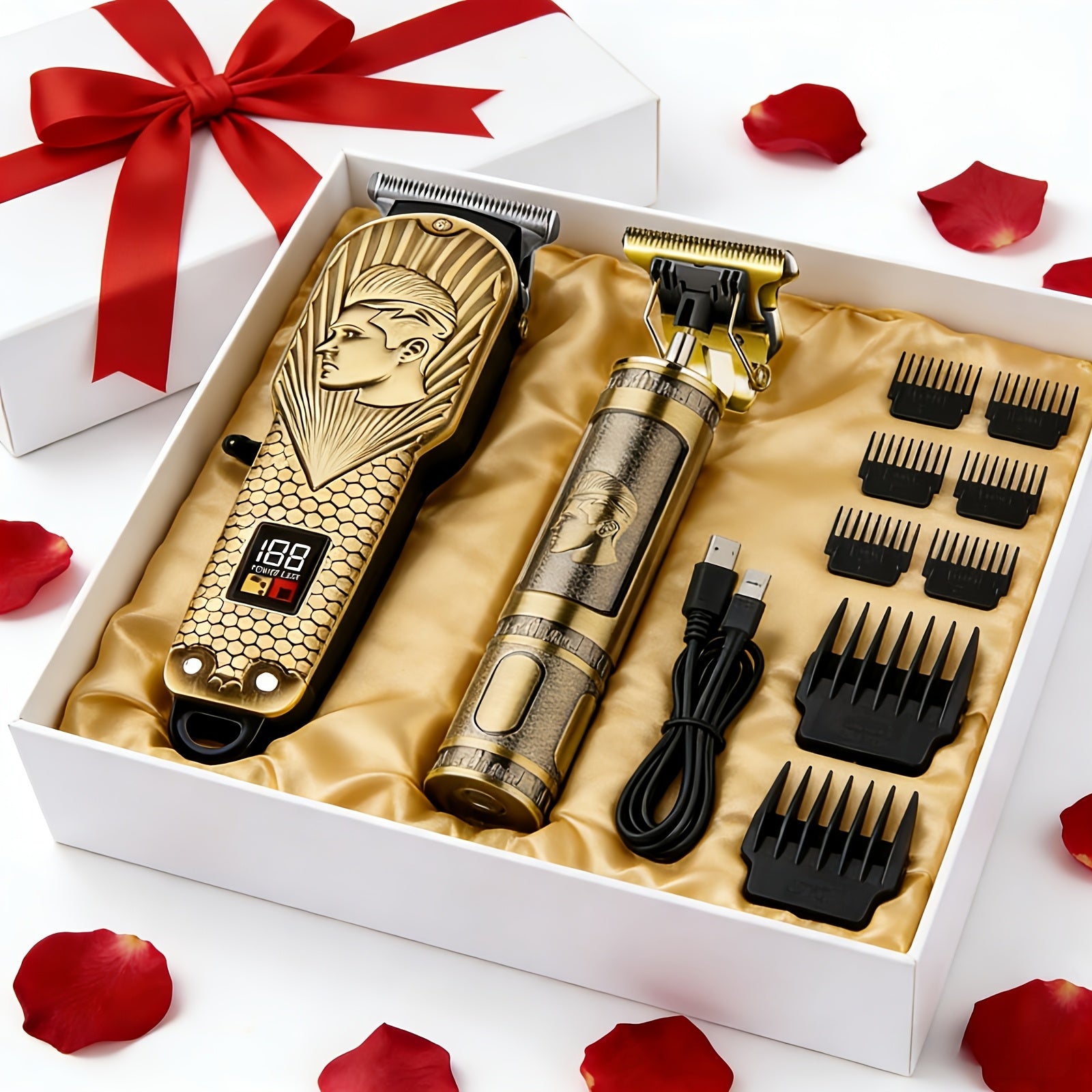 2pcs/4pcs Men's Hair Clipper and Beard Trimmer Bundle with USB- Clippers & LCD Display Trimmer - Barber Kit Suitable for Home, Travel, Ideal Gift for Men, Barber Equipment (Clipper and Trimmer)