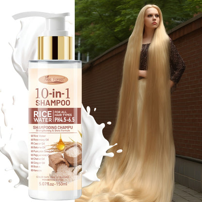 Rice Water Shampoo and Conditioner Set 2pcs — Fermented Rice Water 10-in-1 Hair Care, Volumizing Anti-Frizz Heat Protection, Repairs Damaged Hair for Thicker-Looking Hair