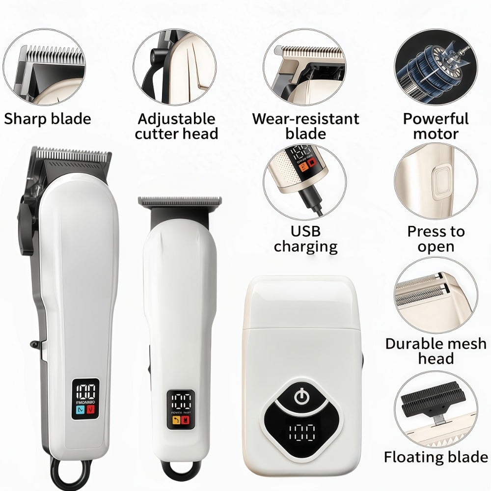 Golden Hair Clipper Professional Set, Men's Hairdresser Set, USB Charging, Large-capacity Battery Life, LCD Display Power, Business Travel Essential, Perfect Gift for Dad, Son, Brother and Friends