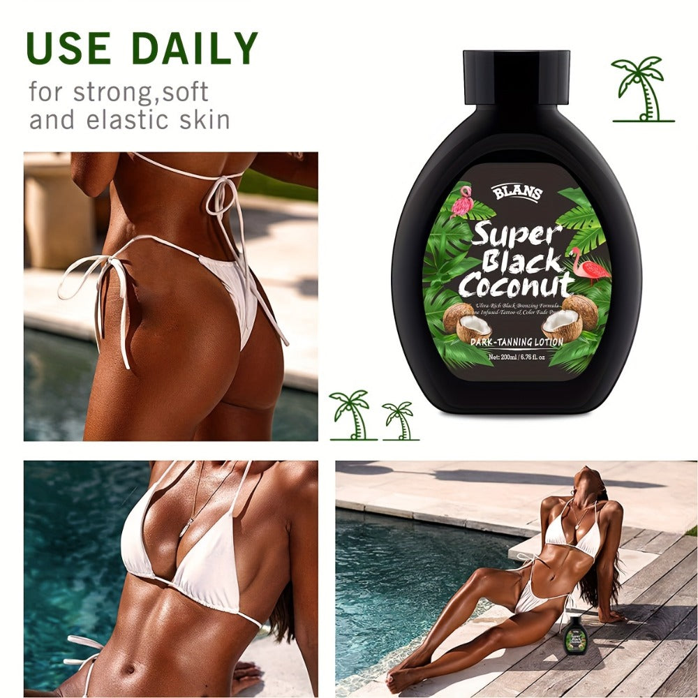 Super Black Coconut 6.76Oz Tanning Cream - Unisex Adult, Medium Skin Tone, Daily Skin Care, All Skin Types, Alcohol-Free, Bpa-Free, Natural Glow, Easy to Apply, Sunless Bronzing Lotion, Natural-Looking Tan