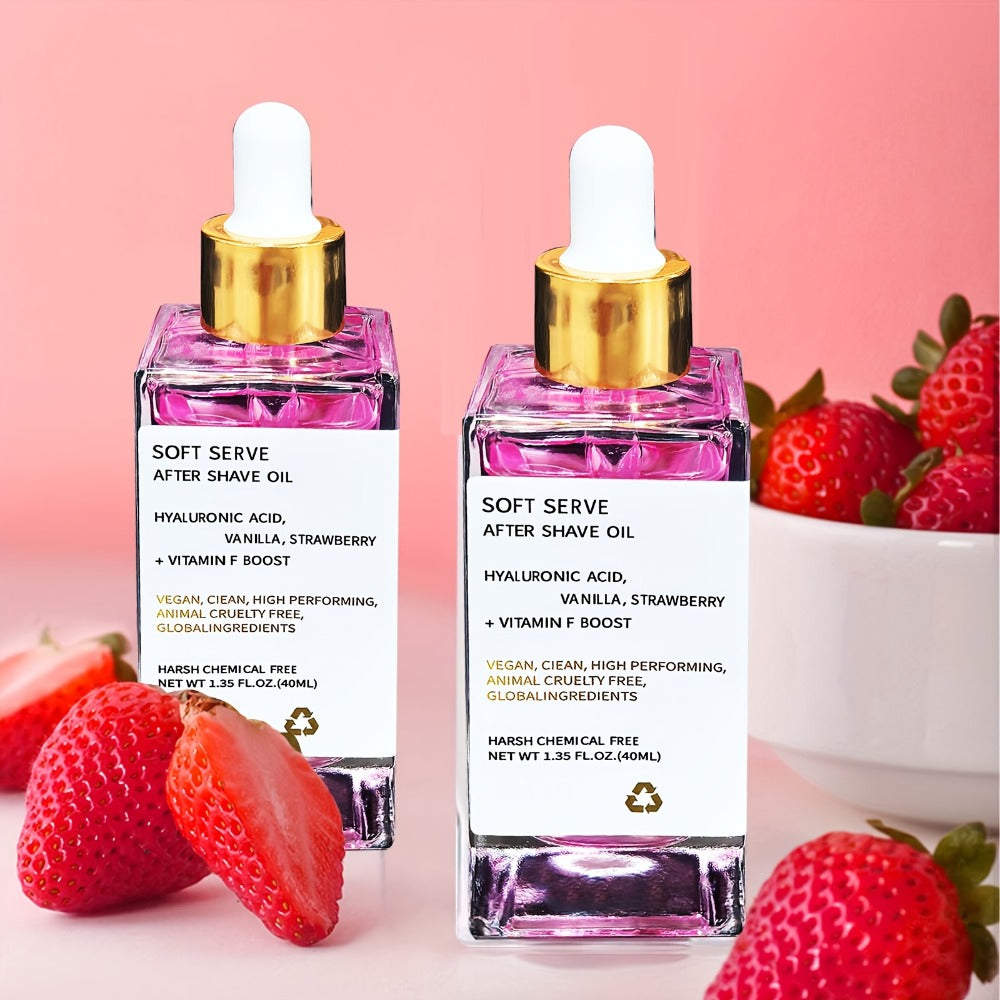 2pcs * 1.35oz Unisex Hypoallergenic Strawberry Vanilla After Shave Oil, Moisturizes and Soothes Skin, Enriched with Glycerin, Suitable for All Skin Types, Beard and Mustache Care, Ideal for After Shave, Body Oil, Christmas/New Year/Valentine's Day