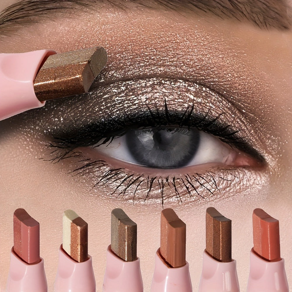 Eyeshadow Stick Set 6pcs Two-Color Dual-Ended Waterproof Eye Shadow Pencil - Non-Fading Smudge-Proof Blendable Shimmer Matte Eyeshadow for Beginners Gift