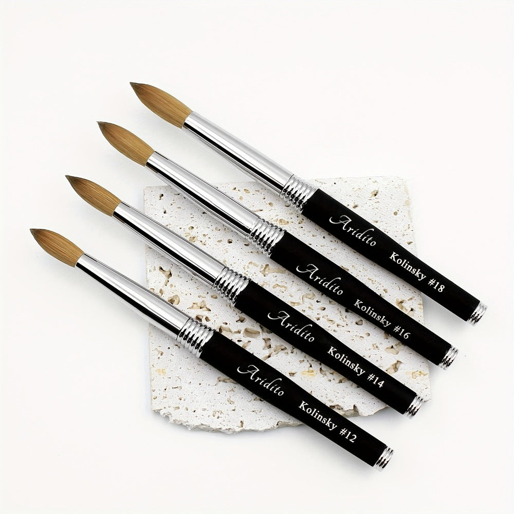 Aridito 100% Pure Kolinsky Round Head Acrylic Nail Art Brush with Black Metal Handle for Professional Manicure And Home Salon (#12 #14 #16 #18)