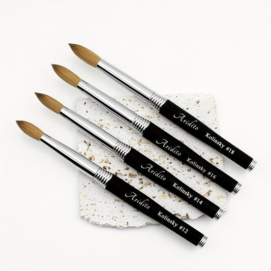 Aridito 100% Pure Kolinsky Round Head Acrylic Nail Art Brush with Black Metal Handle for Professional Manicure And Home Salon (#12 #14 #16 #18)