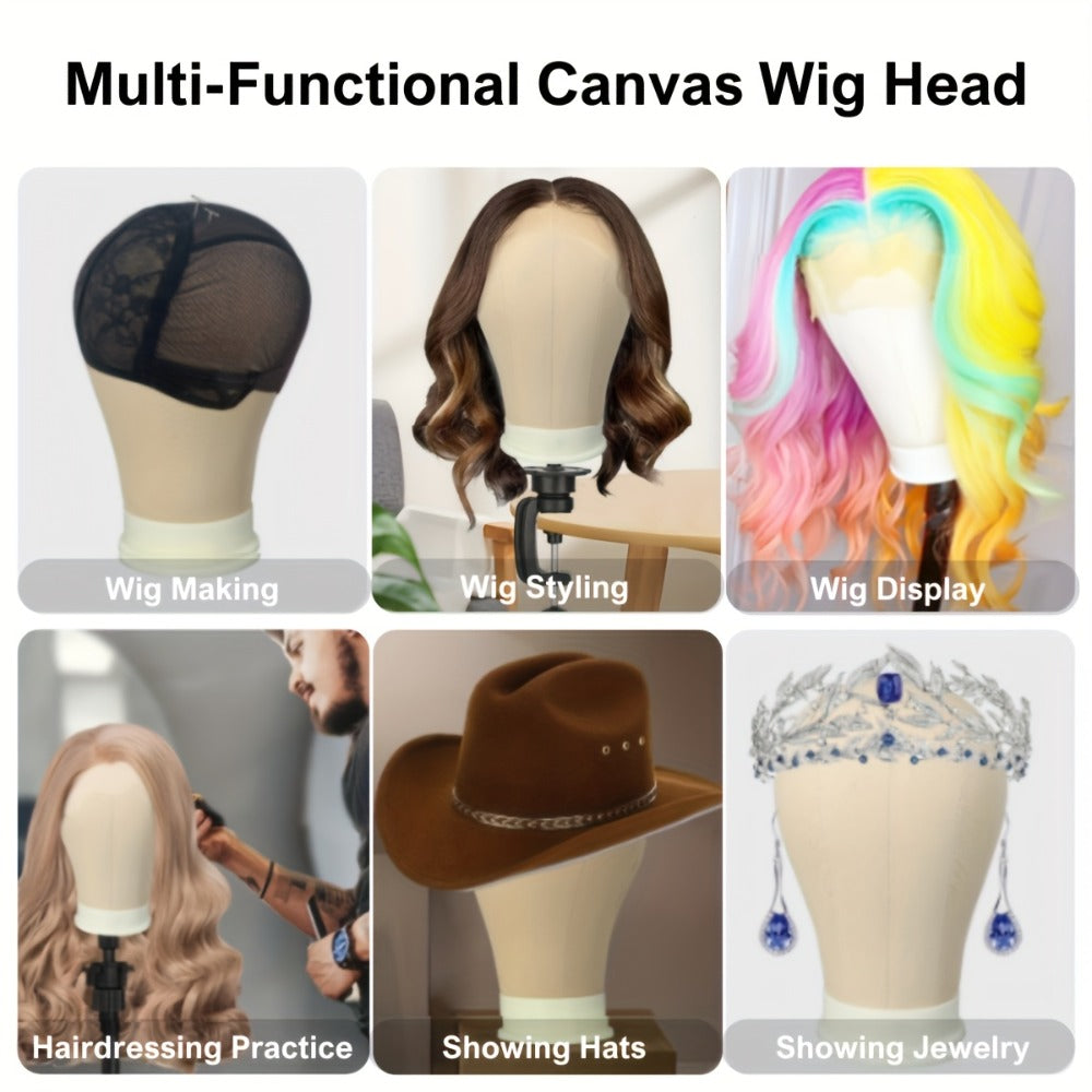 Canvas Mannequin Head for Wig Making with Stand — 21 22 23 24 Inch Set with Needles & Wig Caps, Holes for Styling Headbands, Ideal for Lace Wig Making Display Practice Salon