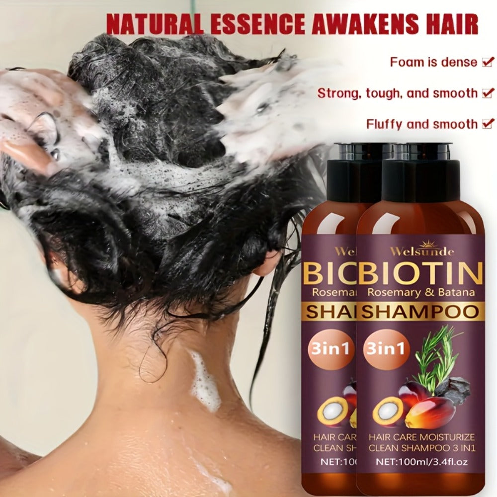 Biotin Rosemary Shampoo with Batana Oil 2PCS 3-in-1 - Deep Moisture, Damaged Hair Repair & Scalp Revitalizer, Mild Cleansing Natural Hair Care Formula, 100ml x2