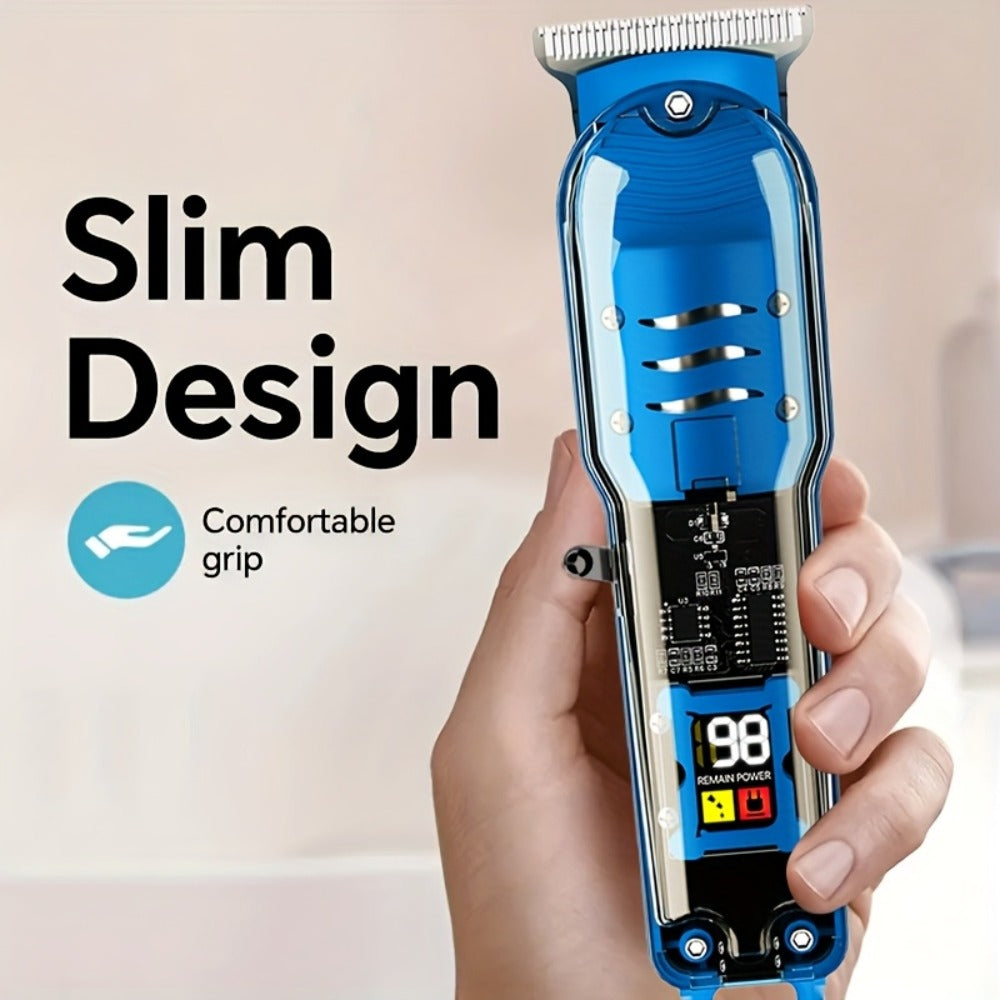 Rechargeable Professional Electric Hair Clipper, Transparent Shell Shaped Hair Trimmer, Portable Haircut Kit for Men Women Salon, with LED Display Screen