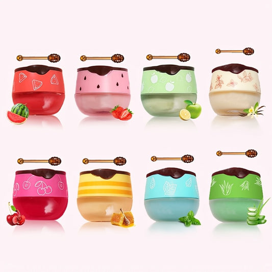 Set of 8 Lip Balms in Honey Pot, Featuring Flavors Like Honey, Strawberry, Apple, Watermelon, Cherry, Vanilla, Mint, And Aloe, Designed for Overnight Hydration And Moisturizing with Propolis