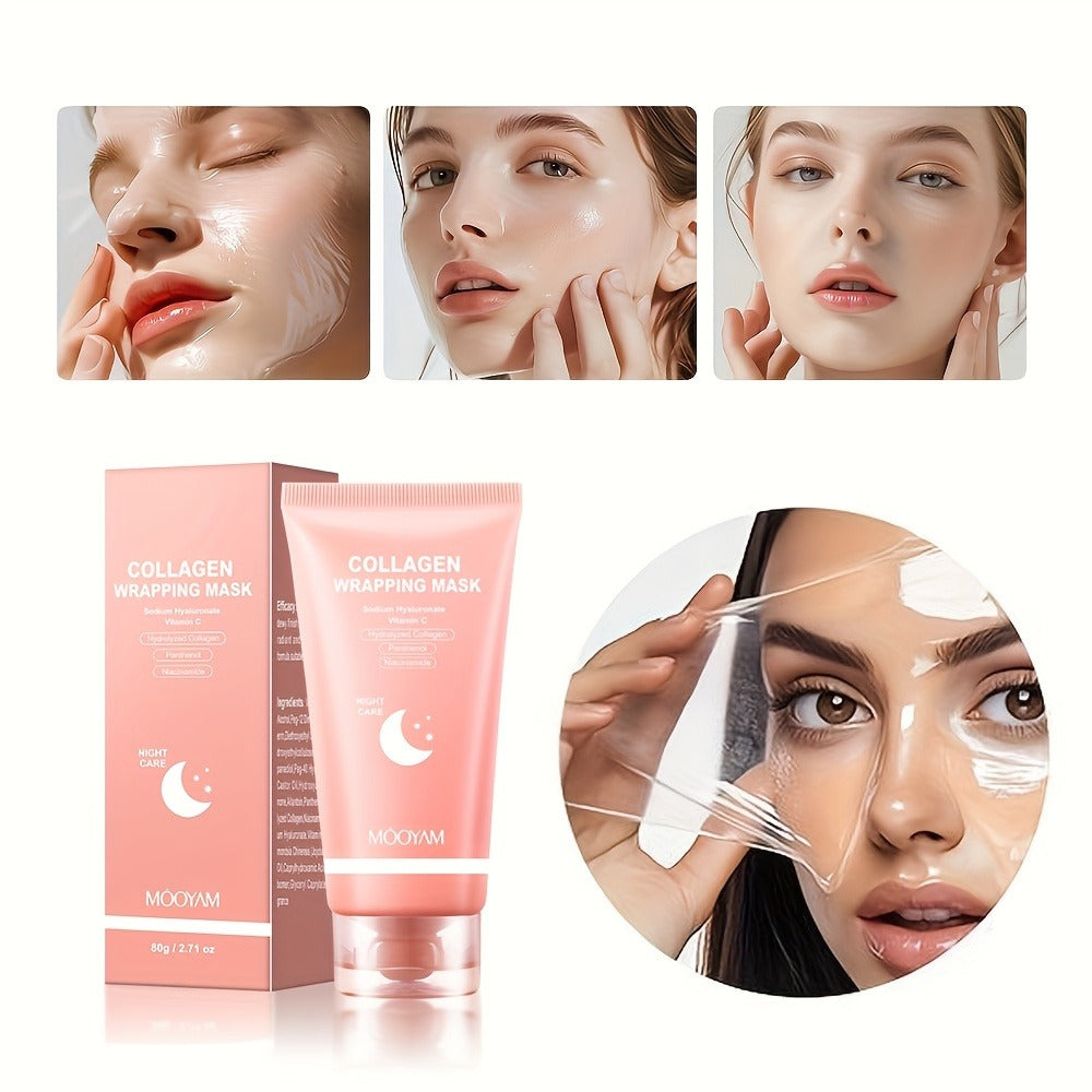 2pcs/3pcs Collagen Night Mask with Brush - Elasticity and Moisturizing Care, Contains Hydrolyzed Collagen, Niacinamide, Sodium Hyaluronate and Vitamin C - Korean Skincare Product Formulas, 2. 71oz