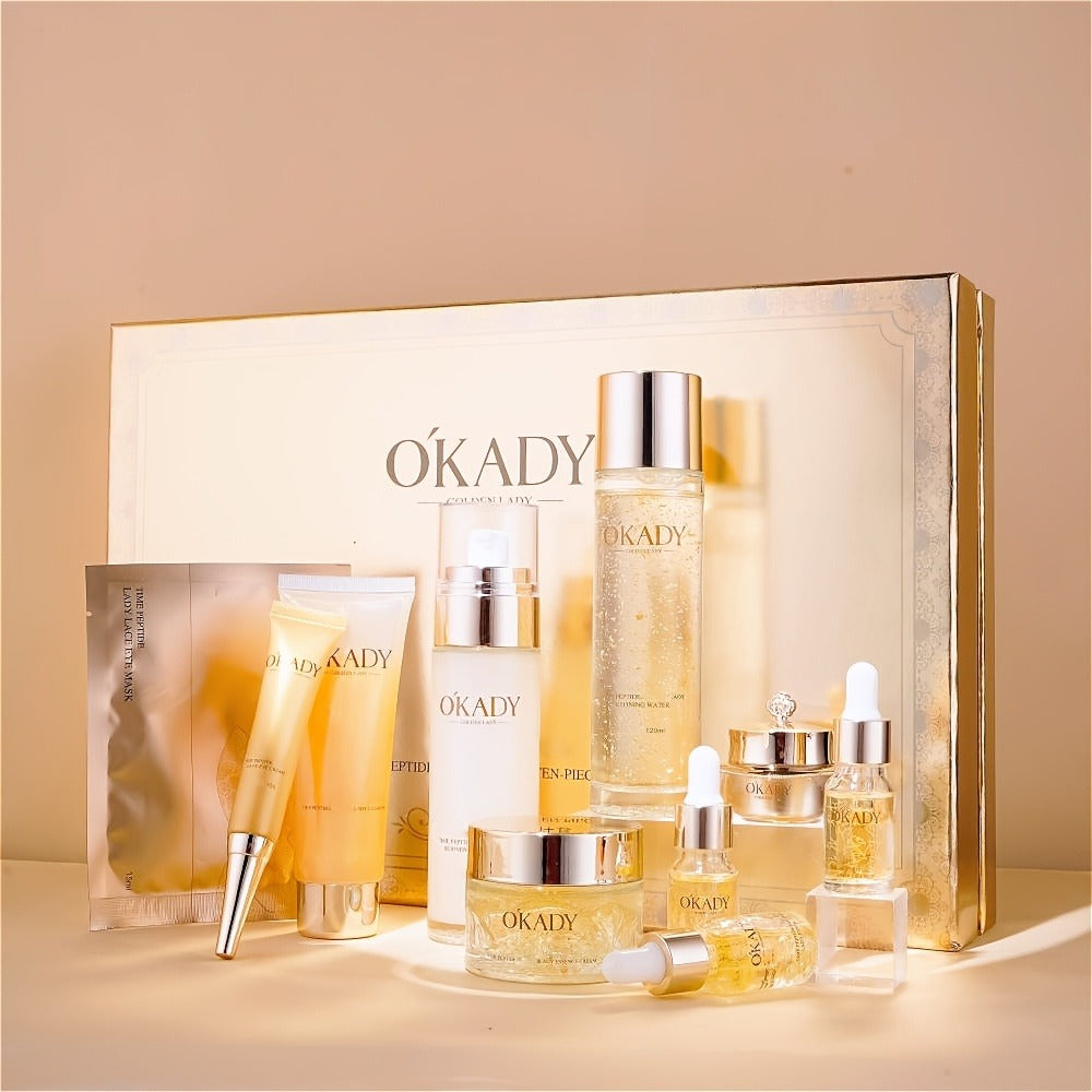 24K Gold Polypeptide Skin Care Set for Women - Complete Day & Night Skincare Routine with Peptides - Anti-Aging Face Care Kit for All Skin Types - Luxury Gift Set