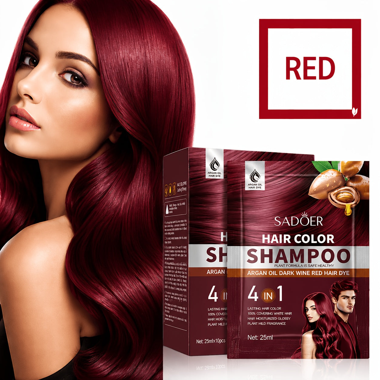 1 Box of 10 Packs of Portable Individual Packaging, Black/Brown/Chestnut Shampoo - Shampoo, 3-In-1 Hair Color Shampoo Natural Hair Dye Deep Cleansing Shampoo for Women And Men