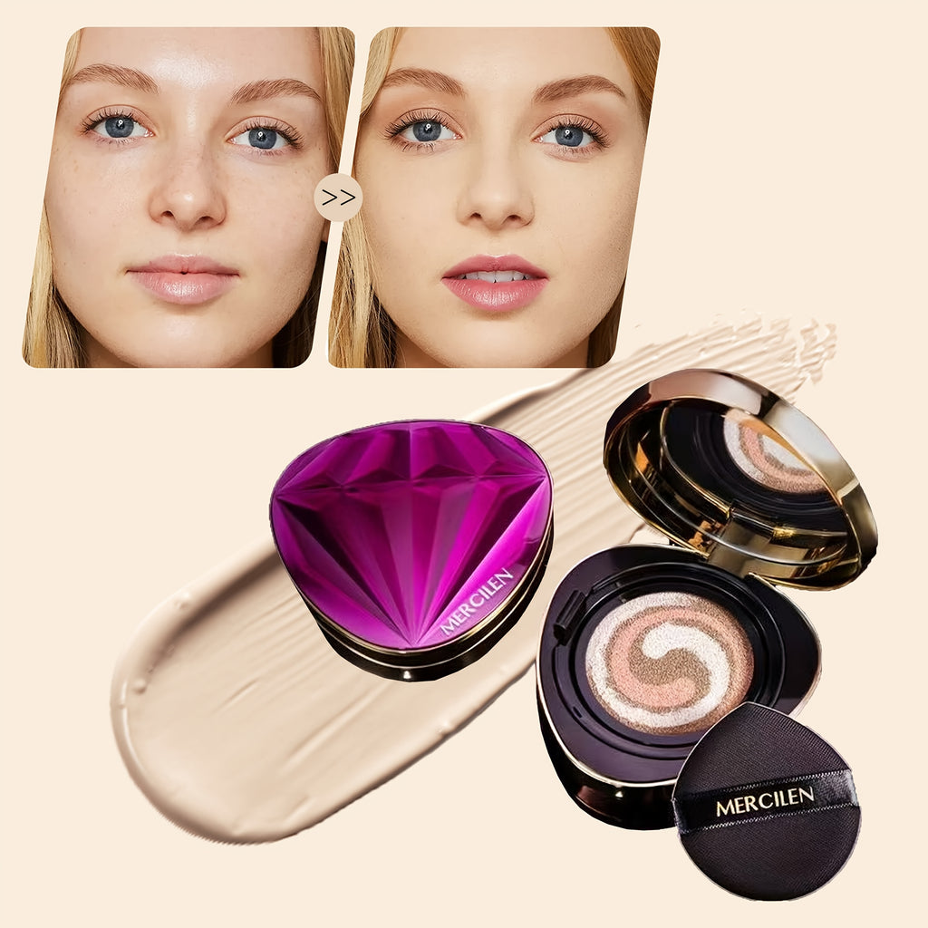 MERCILEN Aqua Flawless BB Cream - 15G*2, Tri-Color Nourishing Air Cushion Foundation with Plant Squalane, Moisturizing & for All Tones with Plant Squalane