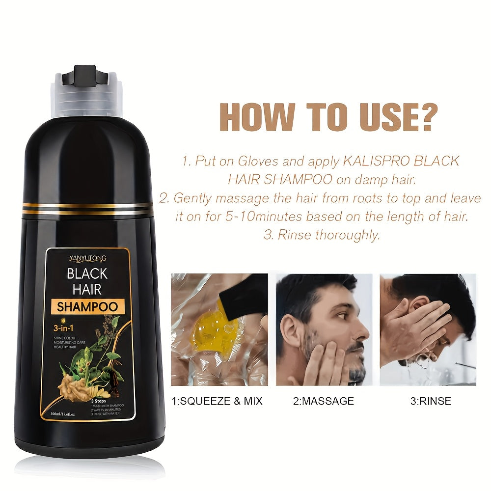 16.91oz 3-in-1 Black Hair Dye Shampoo, Covering White Hair, Herbal Hair Dye Shampoo - Natural And Healthy Plant Ingredients, Quickly Complete Hair Dyeing, Moisturize And Care For Hair, Suitable For Both Men And Women, Father'S Day Gift