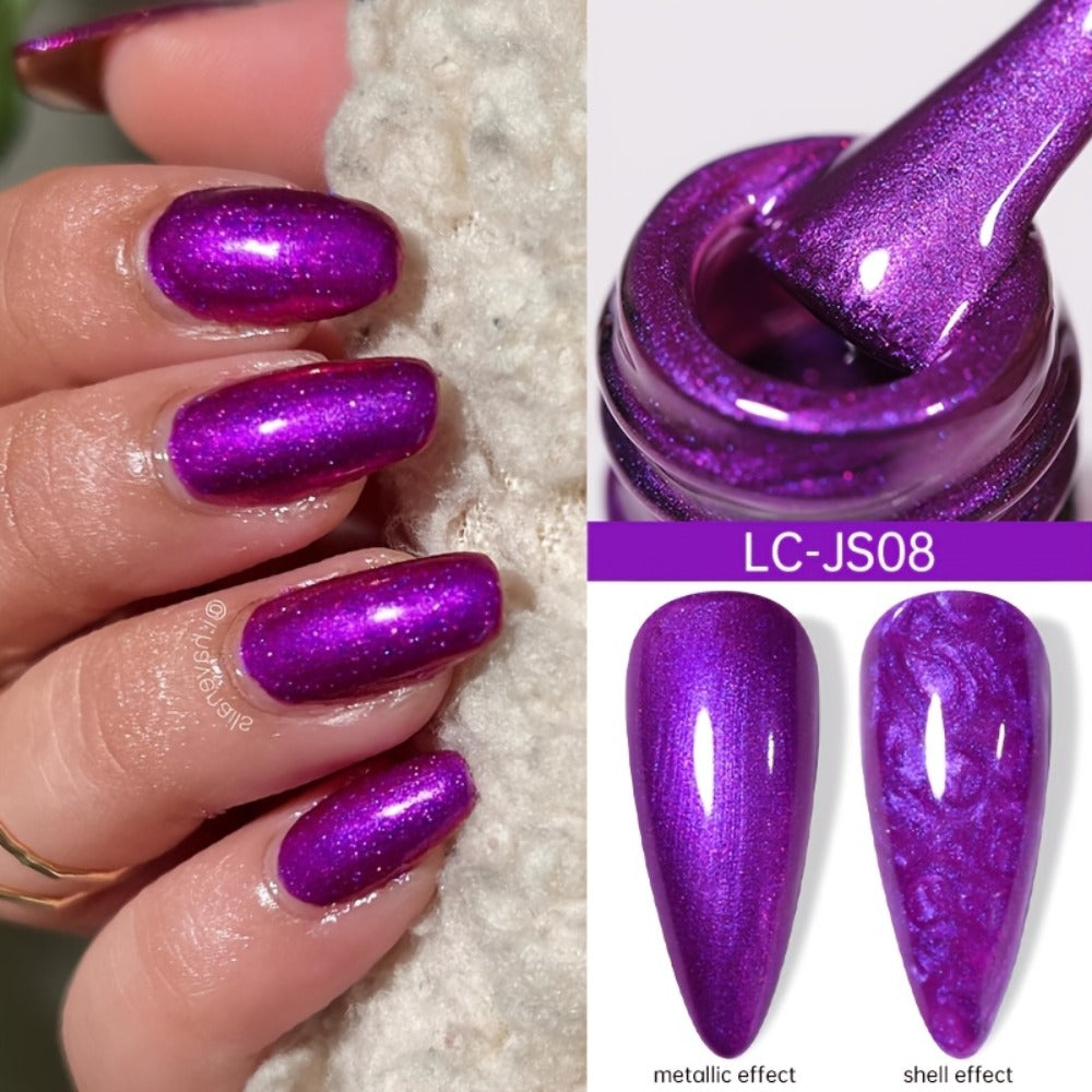 LILYCUTE 0.24oz 6pcs Metallic Gel Nail Polish Soak Off LED Glitter Gel Nail Art Supplies Glittery Red Purple Color Gel Polish Kit