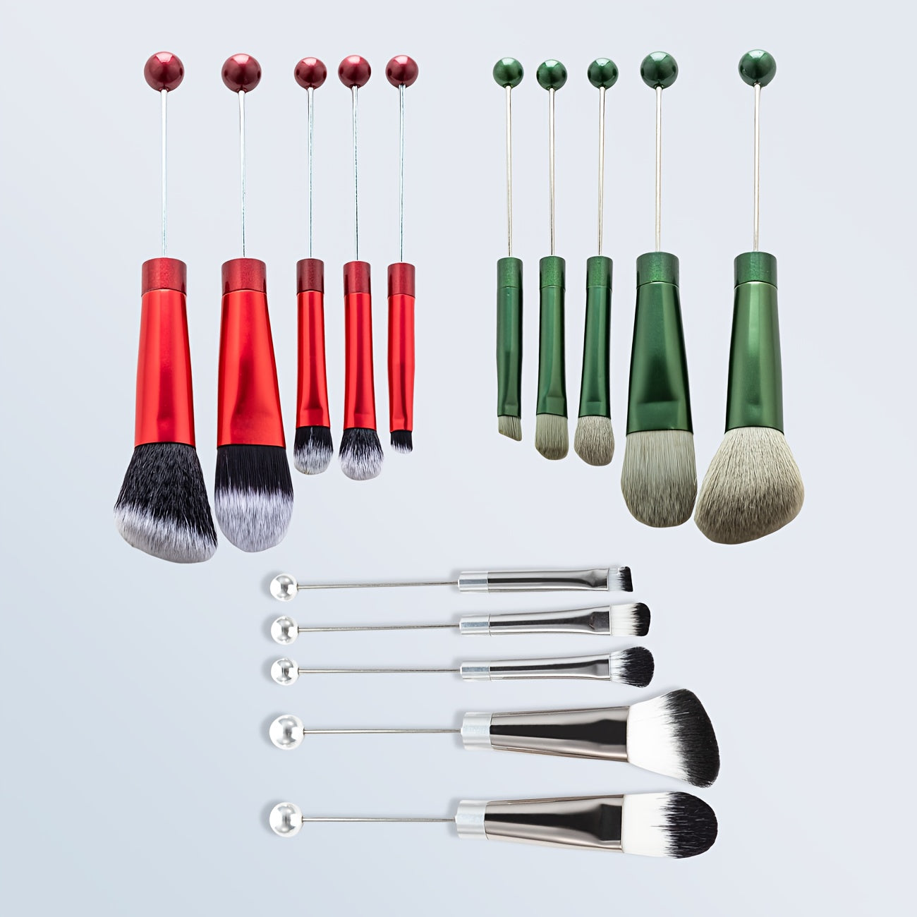 15pcs Metal Handle Beadable MakeupBrush Set, BeautyTools, IncludesPowder Blusher Brush, Slant Head Eye, Weddings, Anniversary, Birthday Girl Best Friend Teacher'S Day, Halloween, Christmas Gifts, Party Supply
