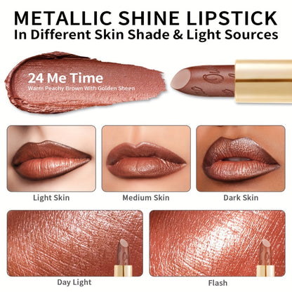 Metallic Lipstick Set 3 Pcs – 24-Hour Smudge-Proof & Transfer-Resistant Lip Color by Oulac, Lightweight Full-Coverage Lips Makeup, Long-Lasting Glossy Finish, 12.9G/0.45oz