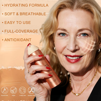 Liquid Foundation Spray with Brush 2PCS Matte Finish Panthenol & Hyaluronic Acid for Sensitive Dry Mature Skin Non-Sticky Natural Flawless Coverage Women