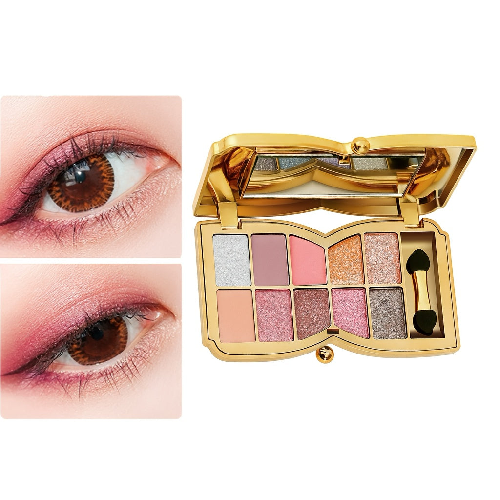 10-color Luxury Shimmer Eyeshadow Palette With Brush And Mirror, Matte And Pearlescent Eyeshadow Palette, Long-lasting And Easy-to-apply Eyeshadow, Create Gorgeous Looks For Music Festivals, Easter, And Queuing
