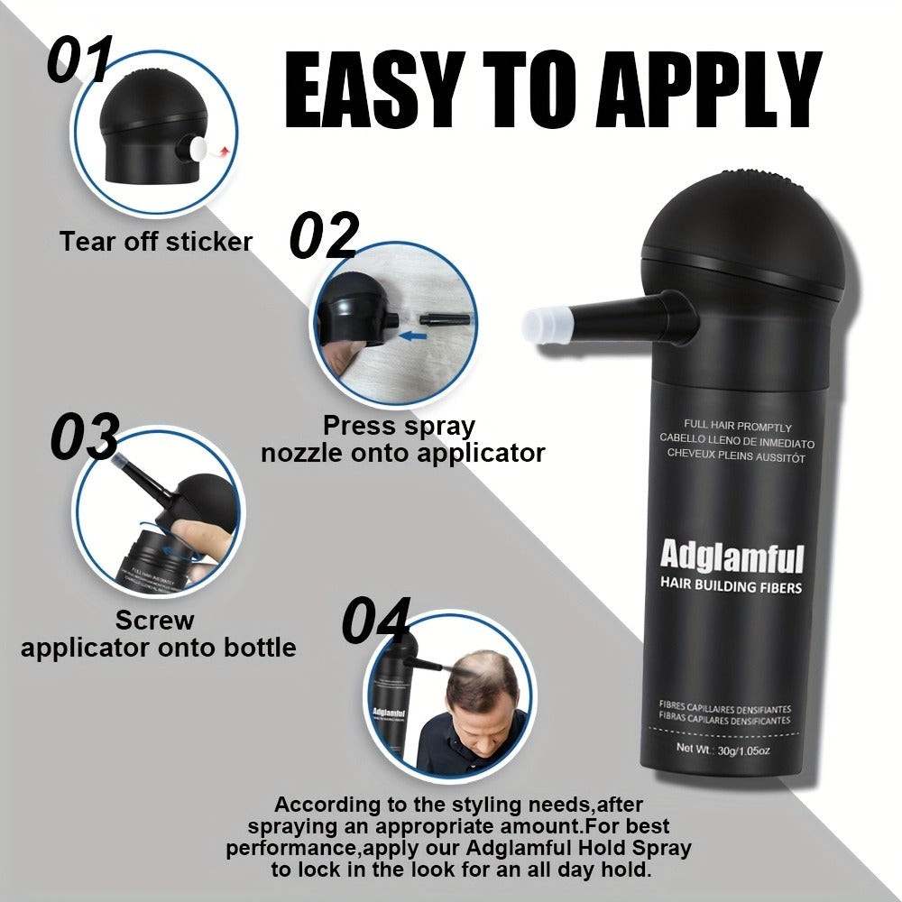 Hair Building Fibers 2-in-1 Kit with Spray Bottle - Thickening Powder for Thinning Hair Fuller Thicker Look Natural Appearance Conceals Hair Loss Suitable All Hairstyles Medium Brown Black