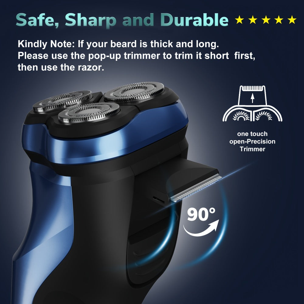 Rechargeable Electric Shaver And Trimmer for Men - Travel Razor for Close Shaving with Pop-up Trimmer, 1-Hour Fast Charge, & Easy Clean - Ideal Gift for Father/Husband/Boyfriend