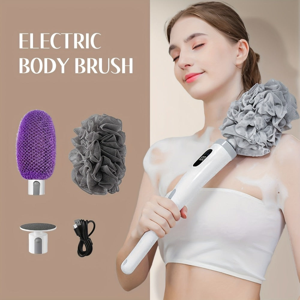 Electric Body Scrubber, African Bath Sponge Back Cleaner for Shower, Dual-Speed Bath Brush with 3 Replaceable Heads for Skin Cleansing, Exfoliation, And Massage