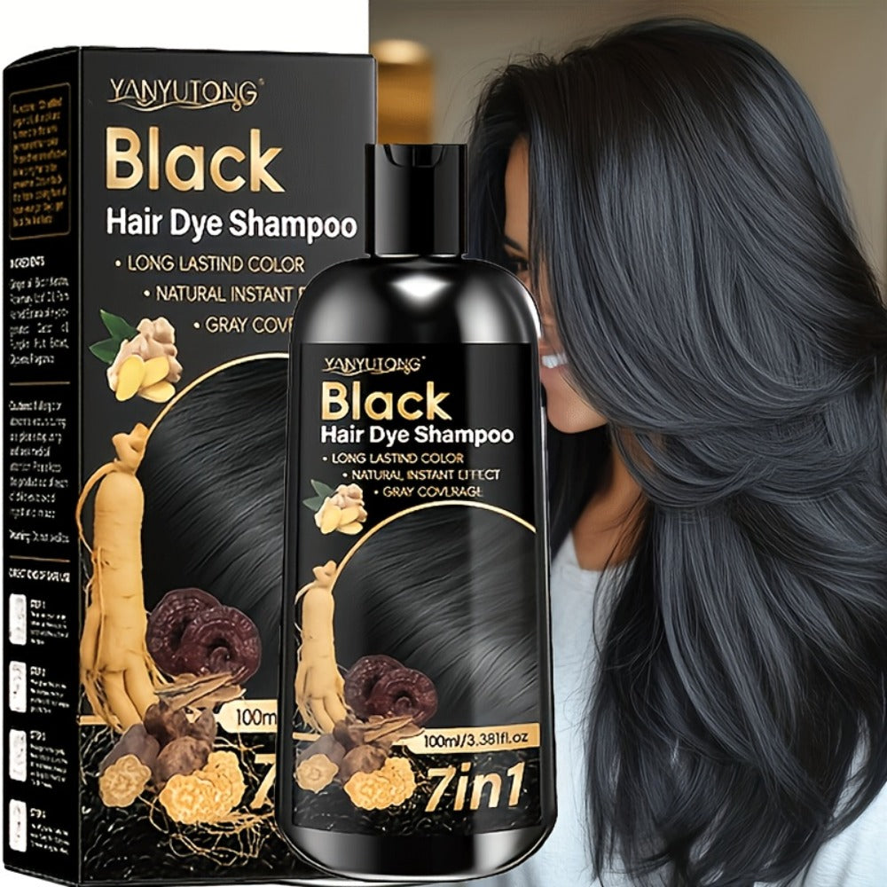 Hair Dye Shampoo 7-in-1 Gray Hair Coverage - Ginger Oil, Biotin & Rosemary Infused Color Shampoo, Gentle Scalp Formula, Brown, Chestnut Brown & Black