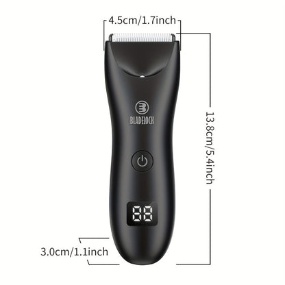 Groin Trimmer for Men IPX7 Waterproof Electric Ball Trimmer with Ceramic Blades LCD Battery Display Replaceable Blade Head - Body Hair Shaver Manscaping Groomer Black Grey