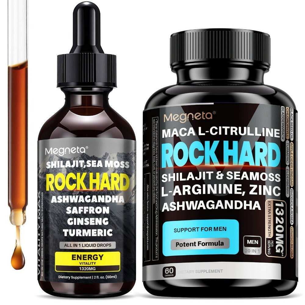 [Dual Power Rock Hard]Maca PILLS with Free Shilajit Drops|Premium Formula with Maca, Shilajit, Ashwagandha, Sea Moss, Elderberry, Ginger &Saffron |All In 1 Supplements|Unleash the Beast, Plant-Based, Men's Health, Adaptogenic|1 Month Supply