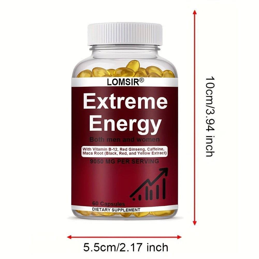 [Extreme Energy Capsules] Extreme Energy Capsules - 9050mg Supplement with Red Ginseng, Maca & Saw Palmetto - Everyday Energy Support for Men & Women - 60 Softgels
