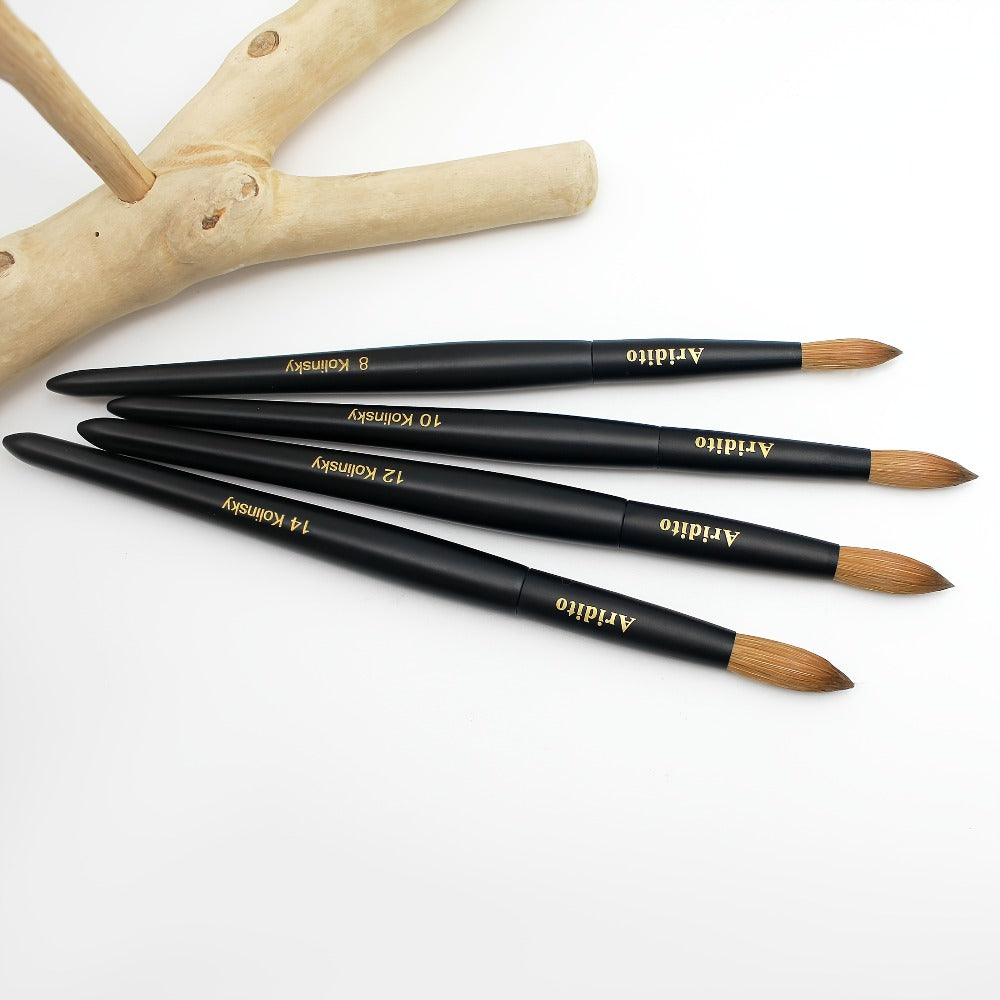Aridito Kolinsky Round Head Acrylic Nail Art Brush Black Wooden Handle For Professional Manicure Home Salon(#8, #10, #12, #14)