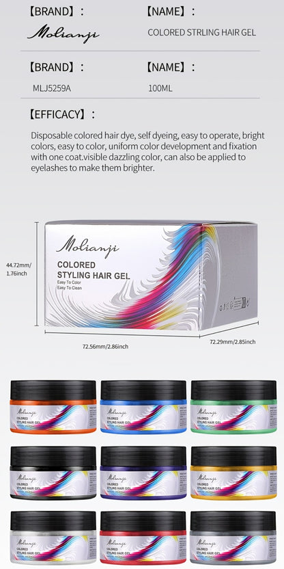 Temporary Hair Dye Color Wax 3.53oz — Non-Damaging Easy Wash Hair Color for Halloween, Carnival & Festival Styling, Mixable Shades, Natural Hold Not Stiff, 9 Colors