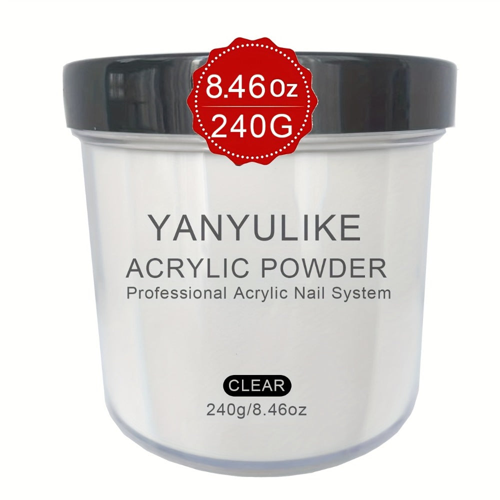 Professional 8oz Acrylic Nail Powder for Instant Nails- No/ Lamp Required, Quick- Powder Suitable for Extensions, 3D Nail Art & Carving (Transparent, White, Pink, Naked Beige)