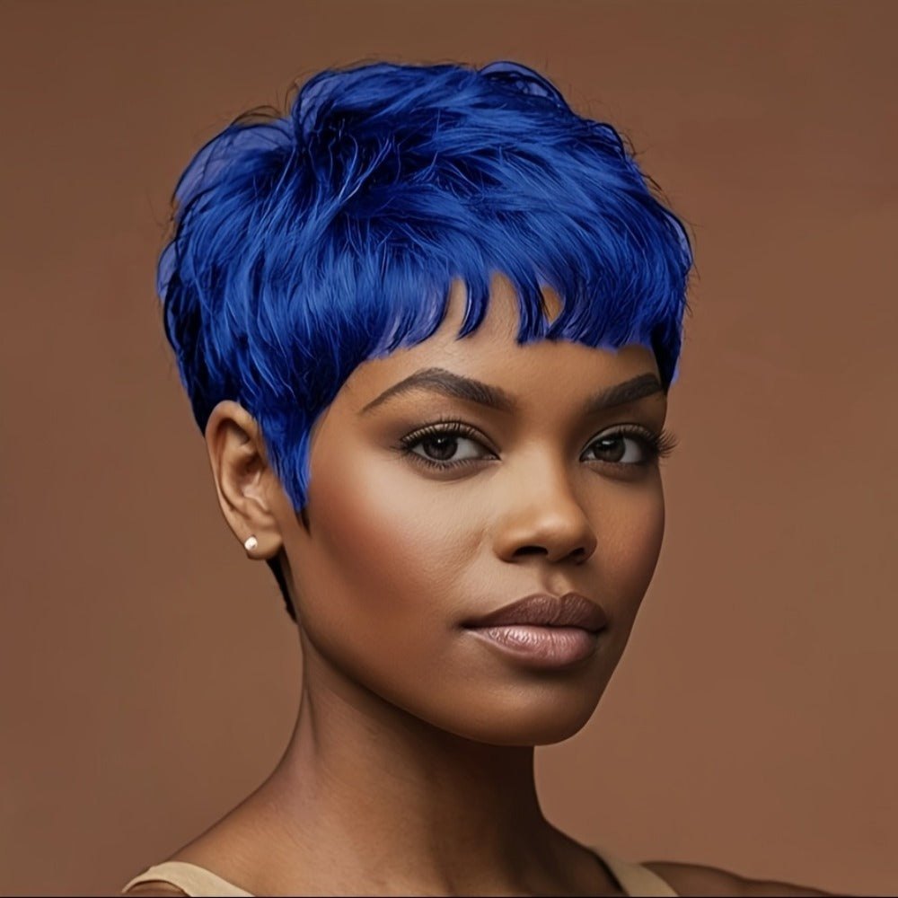 Colorful Wig with Bangs for Women Short Wavy 4 Inch Synthetic 5 Colors Red Black Green Blue Orange Halloween Costume Christmas Party Cosplay Daily Wear