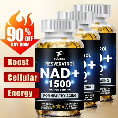 NAD+ Supplement with Nicotinamide Riboside & Resveratrol — Cellular Energy, Healthy Aging, Brain & DNA Repair Support for Men & Women, 120 Capsules