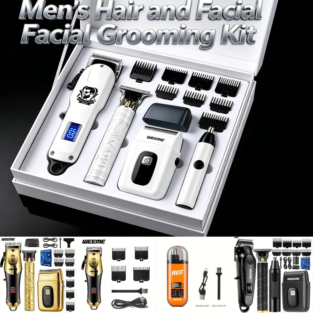 WEEME 1pc/2pcs/3pcs/4pcs Men's Grooming Kit - Professional USB Rechargeable Hair Clipper Set, Hair Clipper, Nose Trimmer, Electric Shaver, T9Detail Trimmer, Supports USB Charging, Includes Limit Combs, Perfect for Christmas Gift