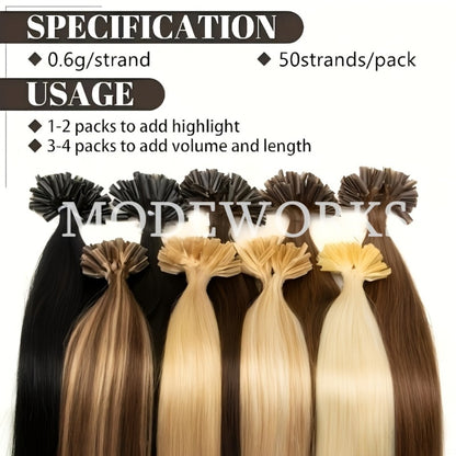 Keratin U Tip Hair Extensions 100% Remy Human Hair Nail Tip Bond Straight Invisible Seamless 12 14 16 18 20 Inch 50 Strands Natural Black Jet Black Blonde Brown Multi Color