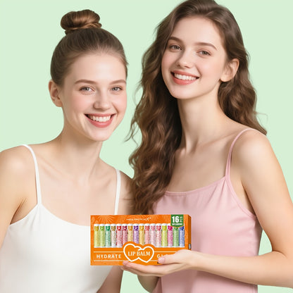 Lip Balm Set 16 Pack – Assorted Flavored Moisturizing Lip Balms for Long-Lasting Hydration & Shine | Bulk Lip Care Kit for Dry Lips, All Skin Types | Perfect Gift Set for Women, Girls & Teens
