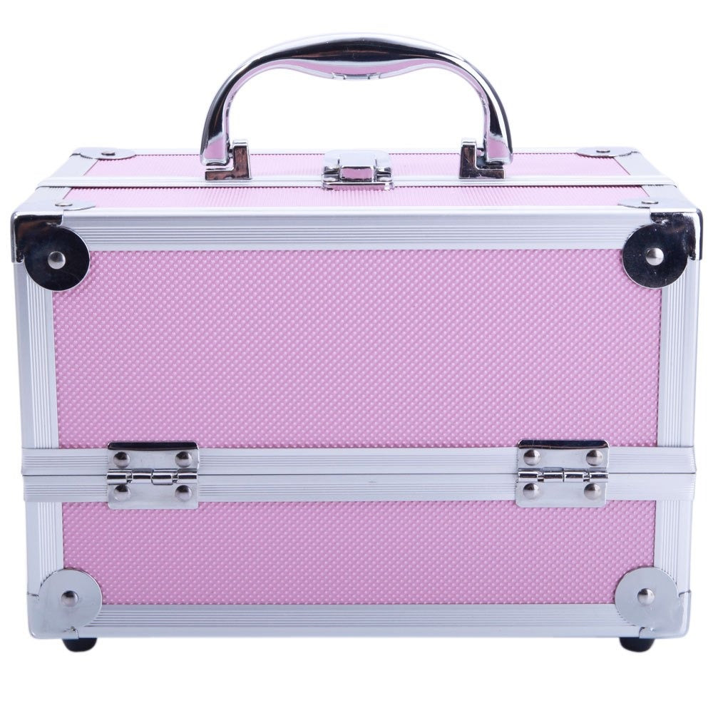 Professional Makeup Train Case, Large Capacity Aluminum Cosmetic Trolley Organizer, Portable Jewelry Storage Box with Adjustable Dividers & Lockable Keys, Travel Makeup Artist Tool Box