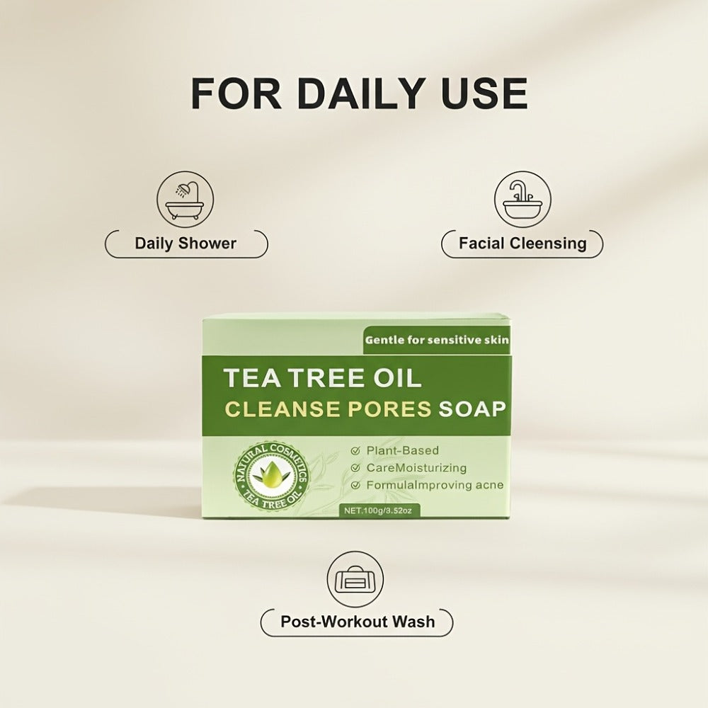 3pcs Tea Tree Plant Essence Handmade Soap, Cleanses The Skin With A Strong Fragrance.