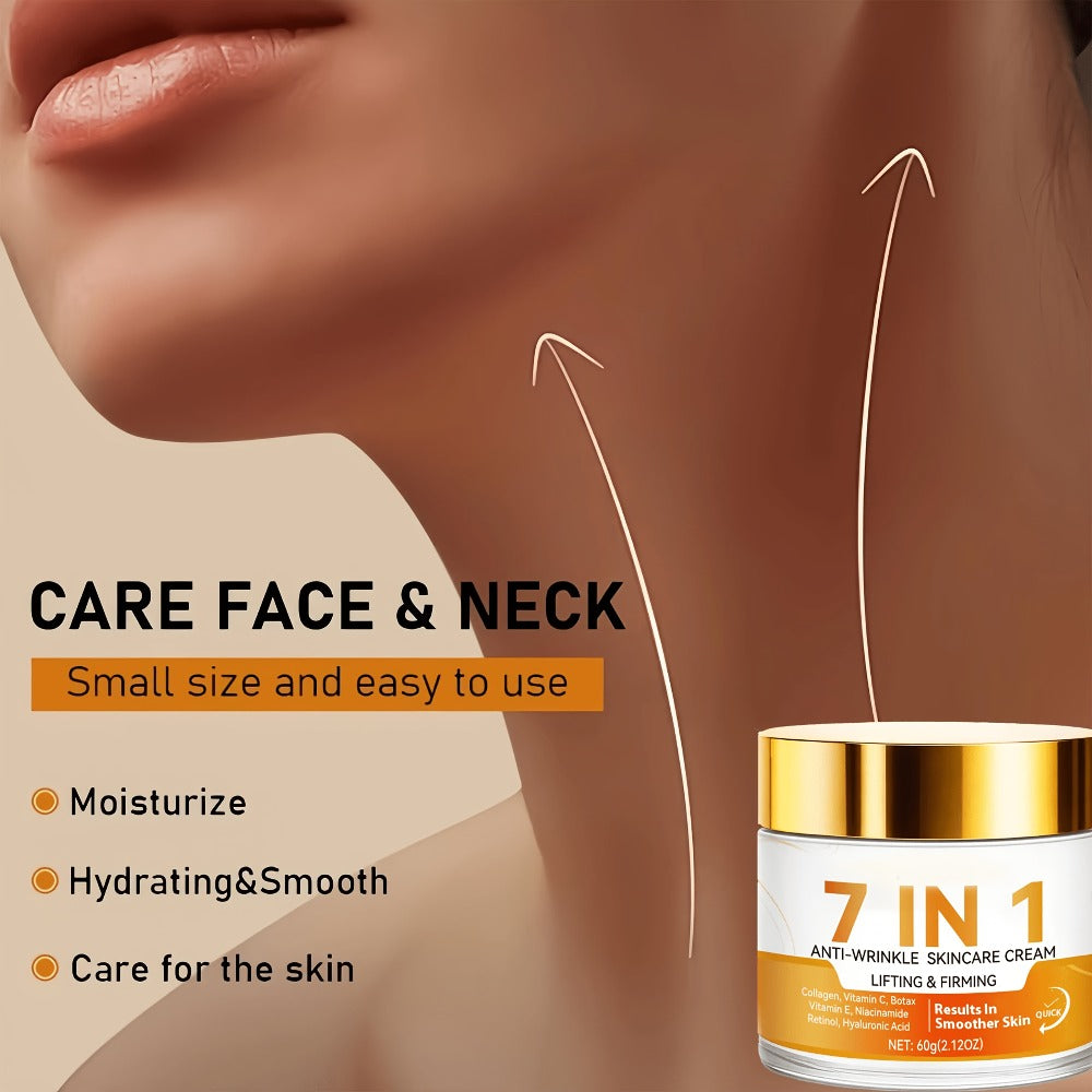 7-in-1 Face Cream-Tightens Facial Skin. Enriched with Collagen and Hyaluronic Acid, It Deeply Moisturizes and Lifts Sagging Skin, Restoring a Youthful Glow. Formulated with Hypoallergenic Ingredients for Easy Absorption.