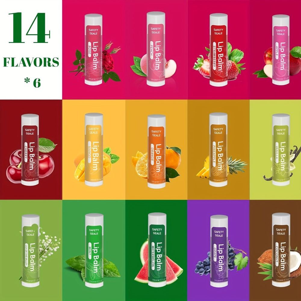 Lip Balm Bulk 84 Pack - Natural Moisturizing Lip Balm with Vitamin E & Coconut Oil, 14 Flavors Non-GMO, Repairs Dry Chapped Lips, Valentine's Day Gift for Women & Girls
