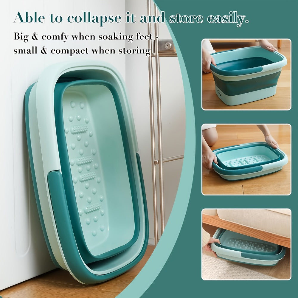 Collapsible Foot Bath Basin Foot Soak Tub, 15L/4 Gallons Large Foot Soaking Tub with Massage Acupoint for Soaking Feet, Pedicure Bowl Foot Spa, Multifunction Plastic Bucket with Handle, Foldable Laundry Basket